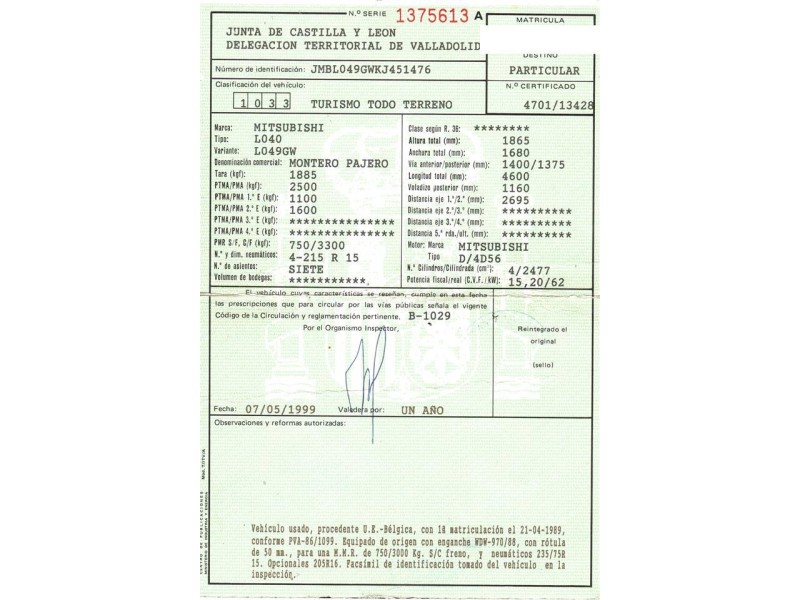 mitsubishi pajero del año 1999