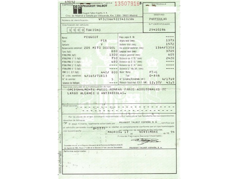 peugeot 205 del año 1994