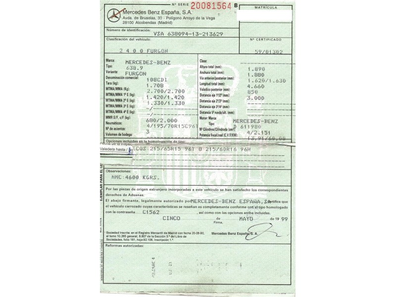 m. benz vito del año 1999