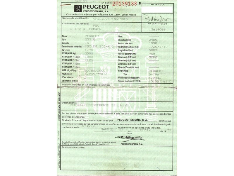 peugeot boxer del año 1999