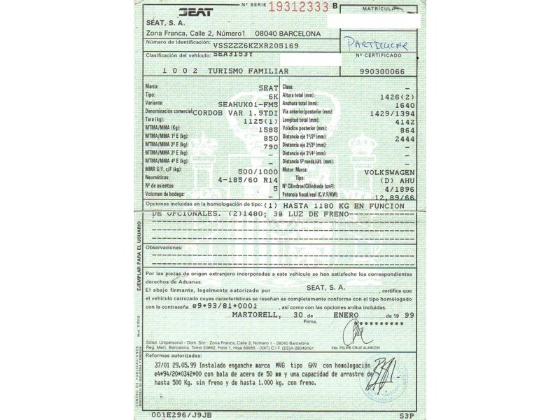 seat cordoba del año 1999
