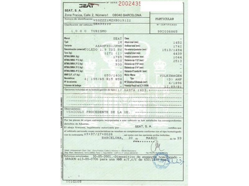 seat toledo del año 1999