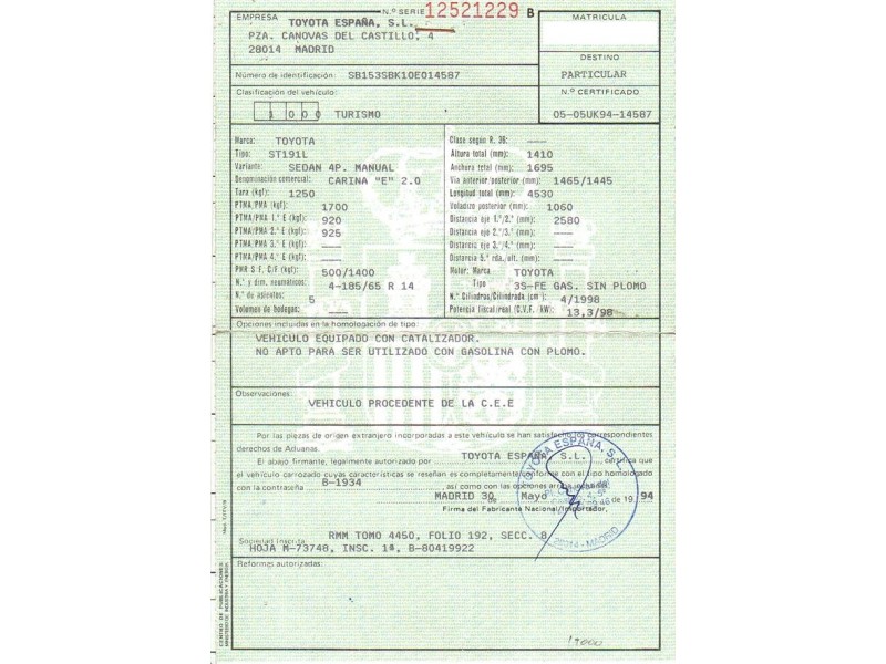 toyota carina del año 1994