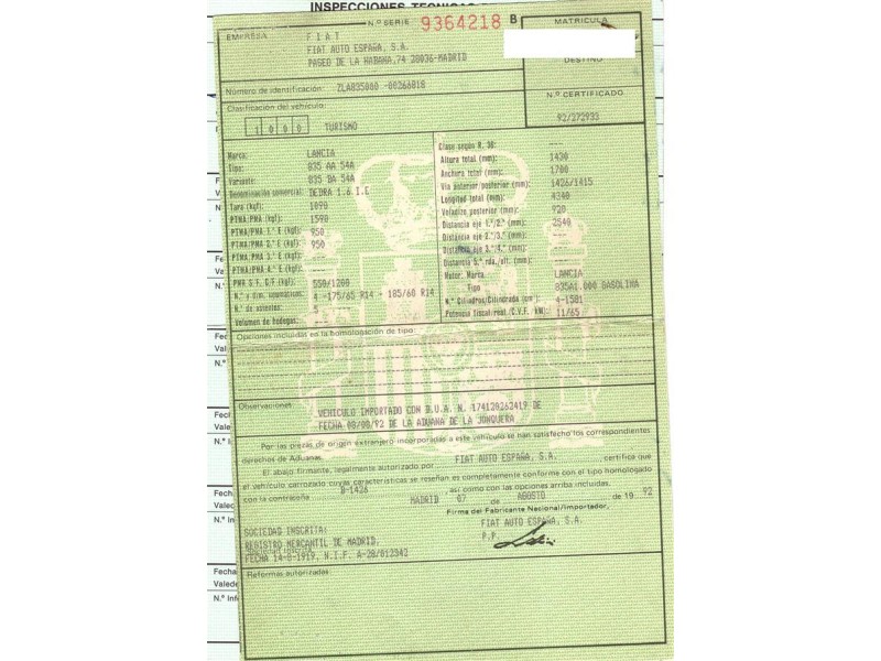 lancia dedra del año 1992