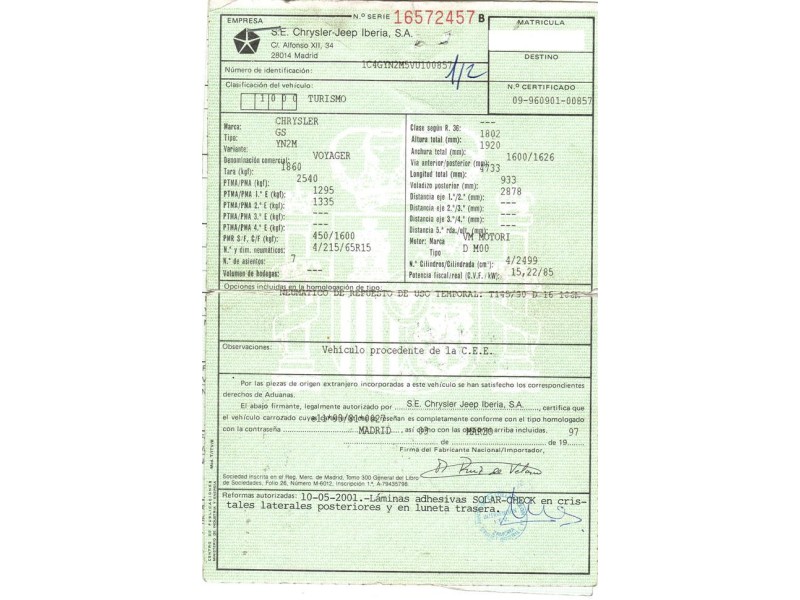 chrysler voyager del año 1997