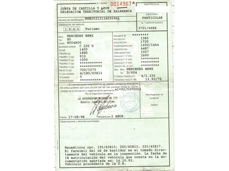 m. benz c 220 del año 1999