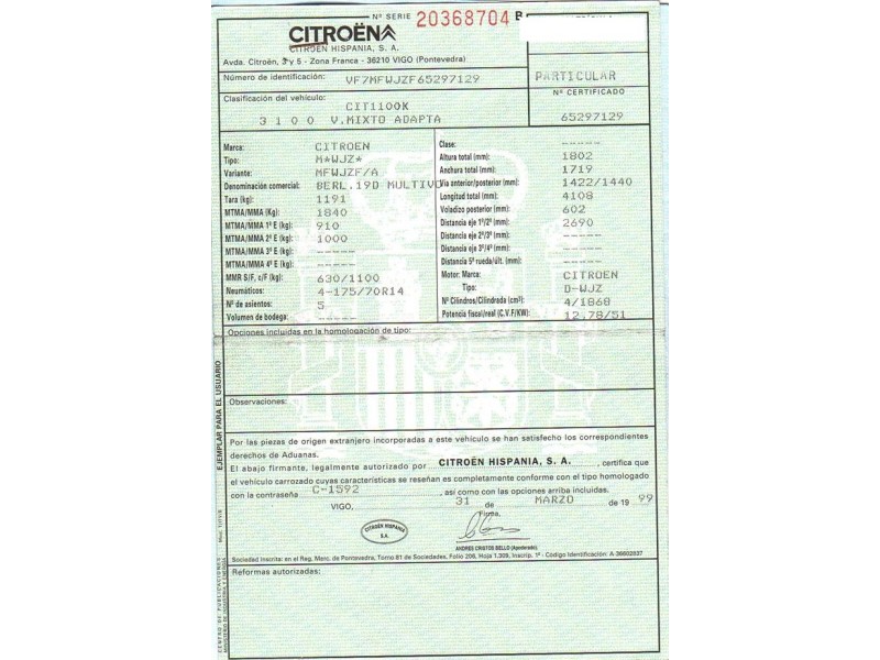 citroen berlingo del año 1999