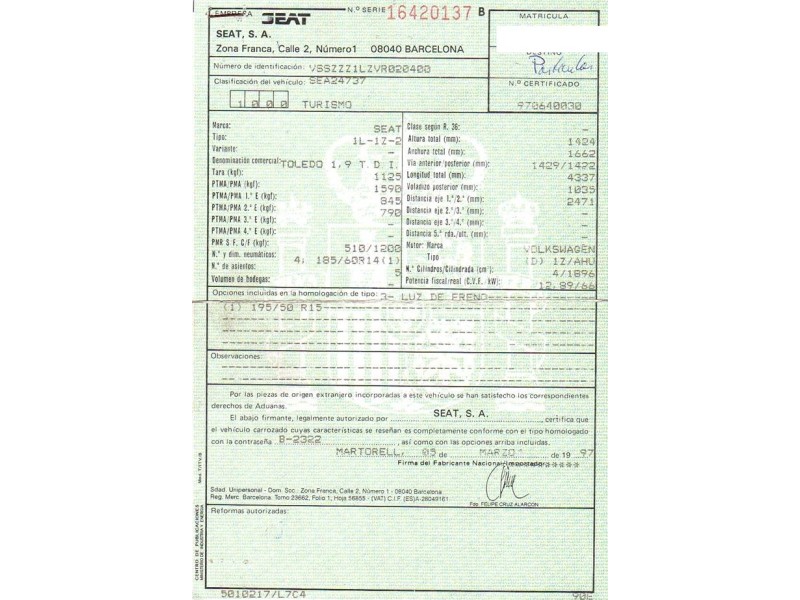 seat toledo del año 1997