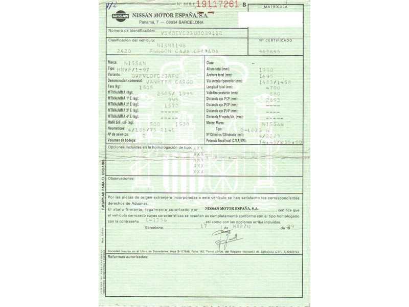 nissan vanette del año 1999