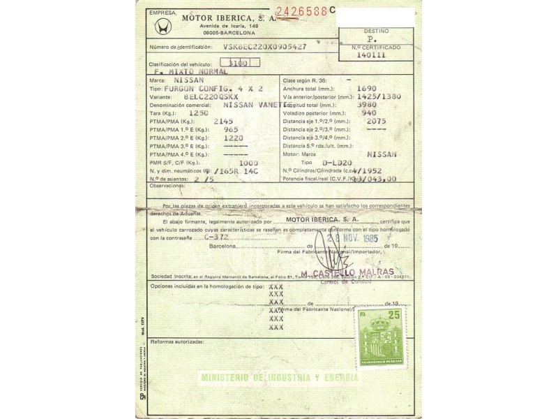 nissan vanette del año 1985