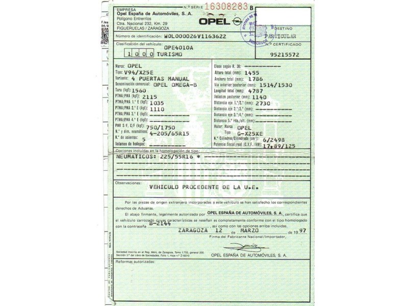 opel omega del año 1997