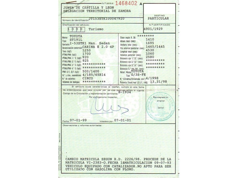 toyota carina del año 1993