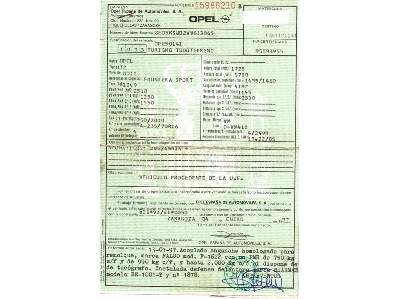 opel frontera del año 1997