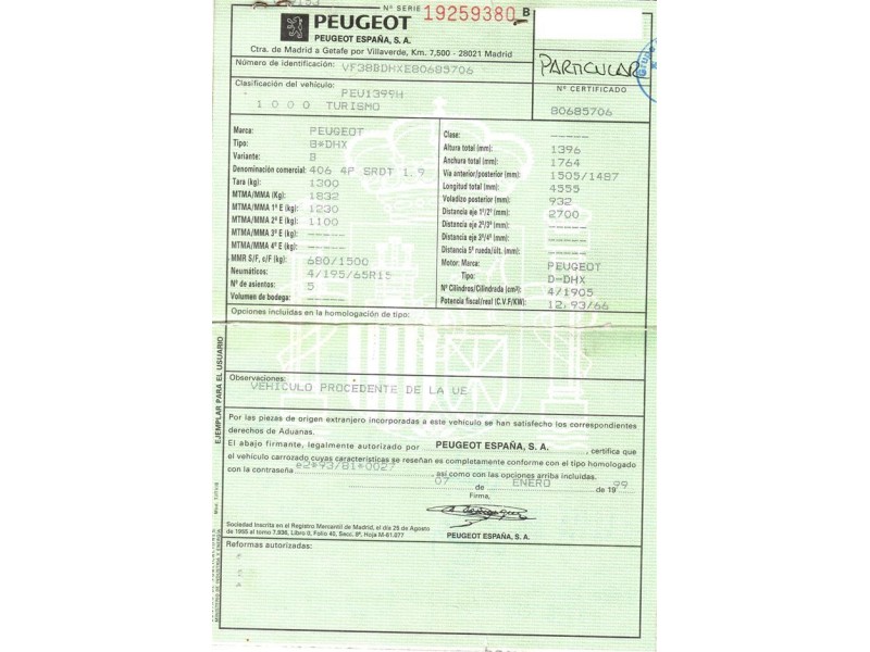 peugeot 406 del año 1999