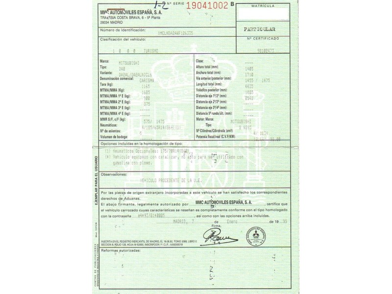 mitsubishi carisma 1.8 g (133,24cv del año 1999