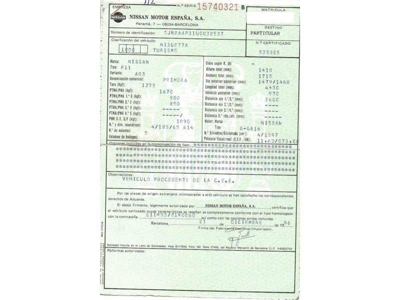 nissan primera del año 1996