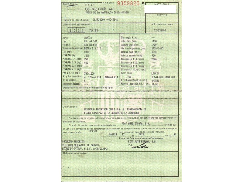 lancia dedra del año 1992