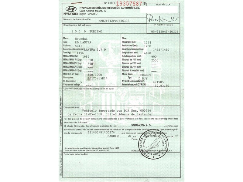 hyundai lantra del año 1998