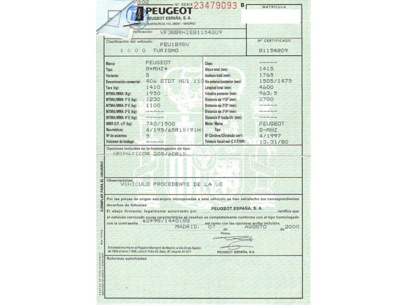 peugeot 406 del año 2000