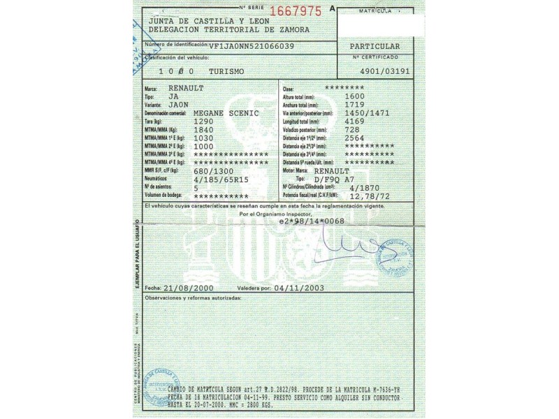 renault scenic 1.9 d (97,89cv del año 1999