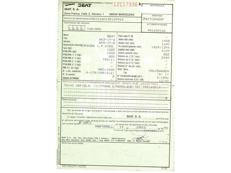 seat cordoba del año 1994