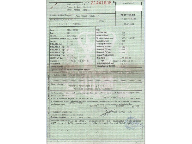 alfa romeo 146 del año 2000