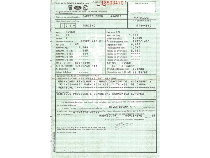 rover  416 del año 1998