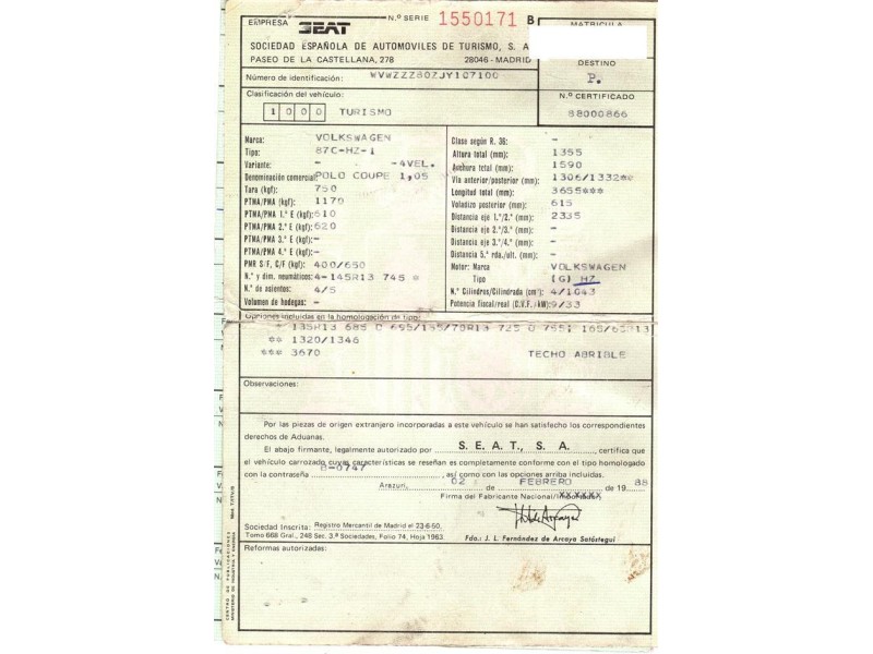 volkswagen polo del año 1988