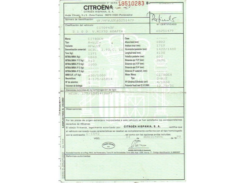 citroen berlingo del año 1998