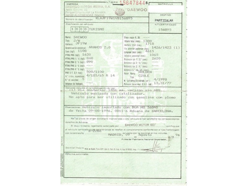 daewoo aranos del año 1996