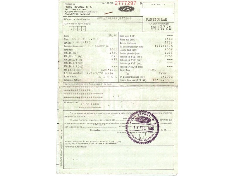 ford scorpio del año 1988