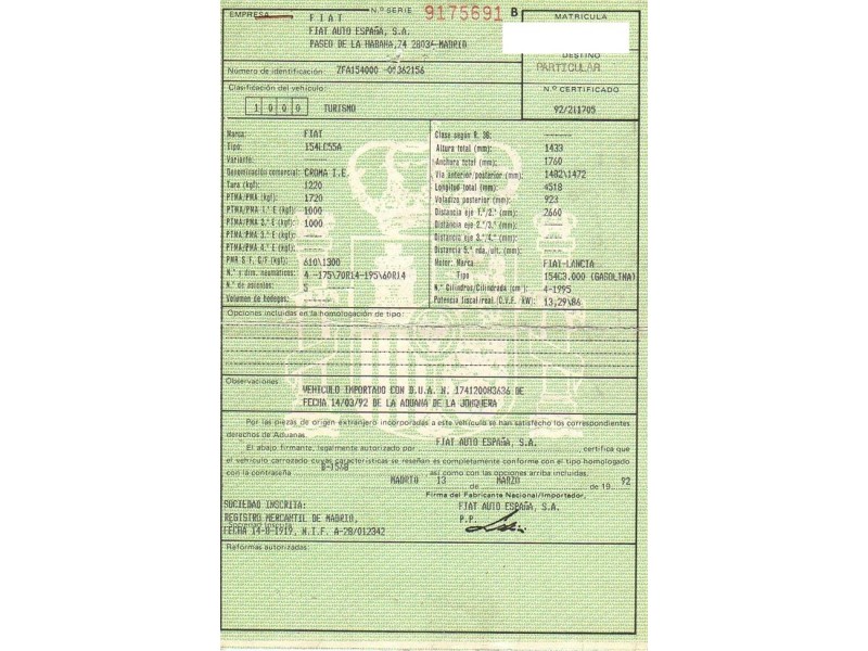 fiat croma del año 1992