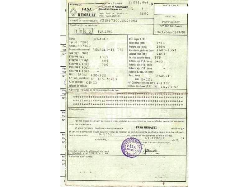 renault 11 del año 1988