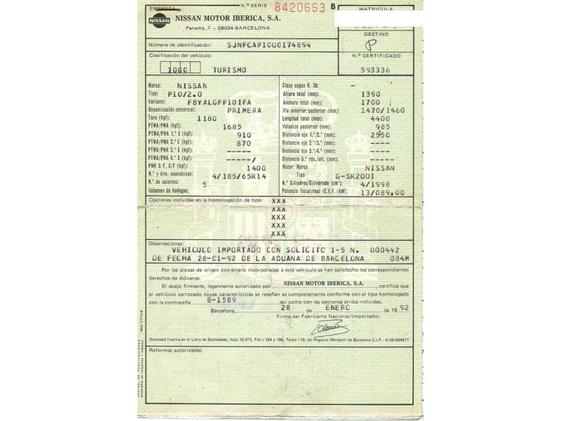 nissan primera del año 1992