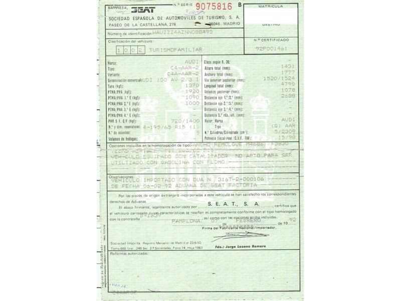 audi 100 del año 1992
