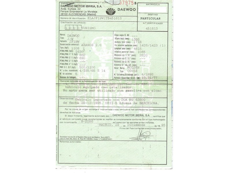 daewoo aranos del año 1996