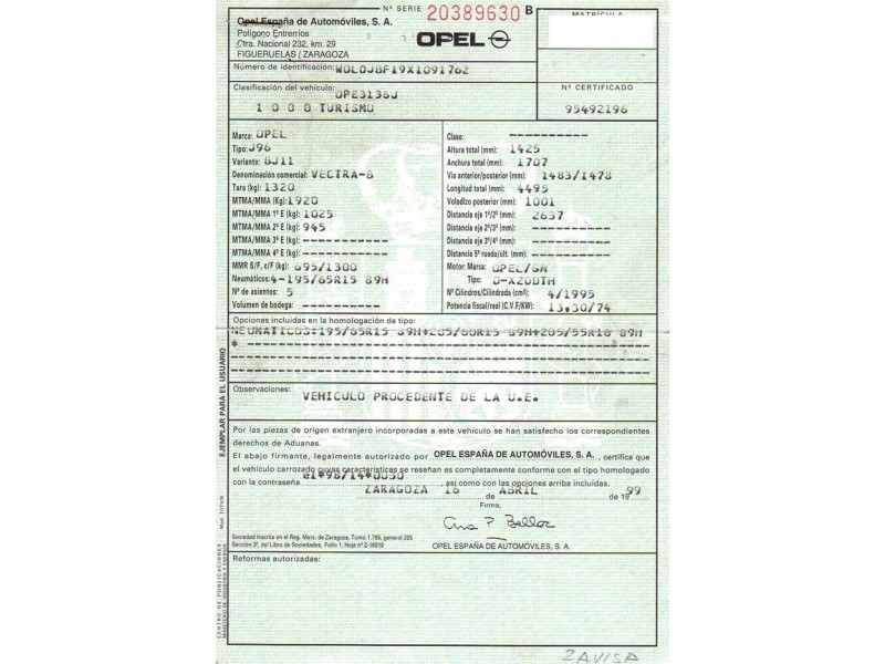 opel vectra del año 1999