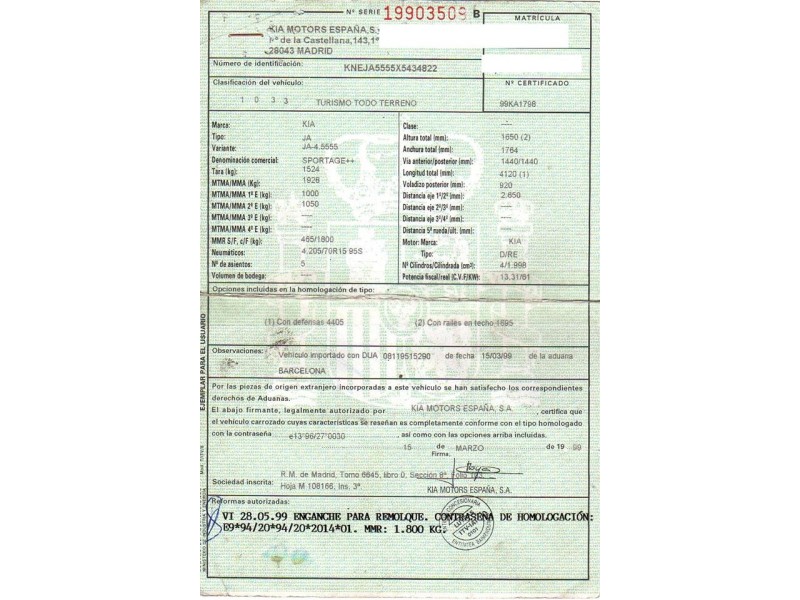 kia sportage del año 1999