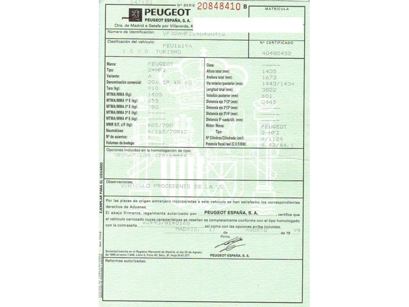 peugeot 206 del año 1999