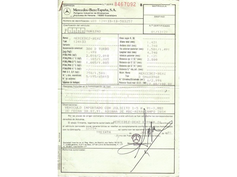 m. benz 300 del año 1991
