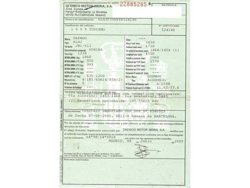 daewoo nubira del año 2000