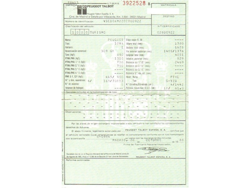 peugeot 309 del año 1988