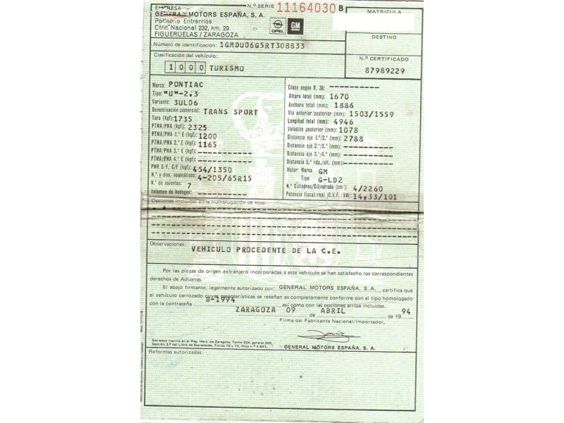 pontiac trans del año 1994