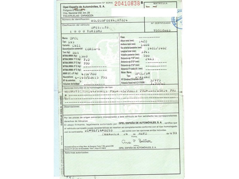 opel corsa 1.0 g -x10xe (54,38cv del año 1999