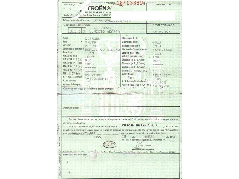 citroen berlingo del año 1998