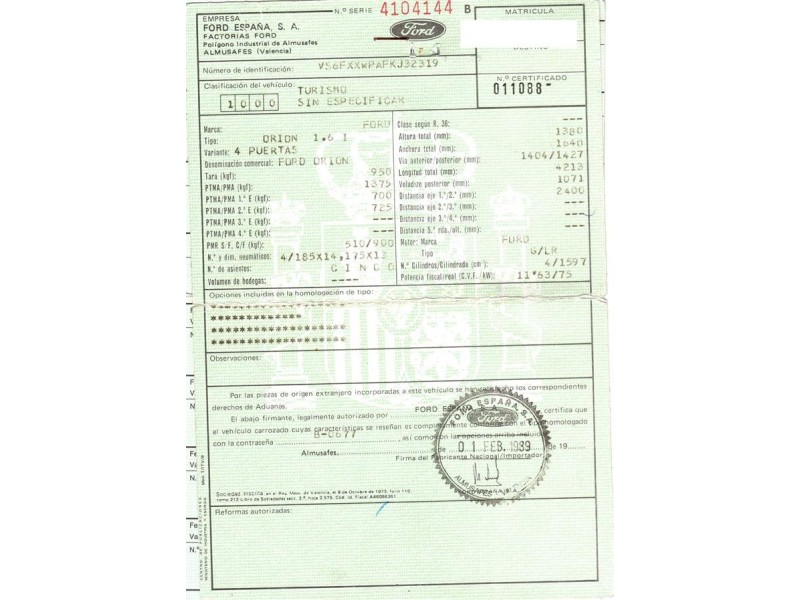 ford orion del año 1989