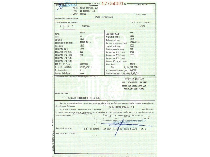mazda mx3 del año 1998