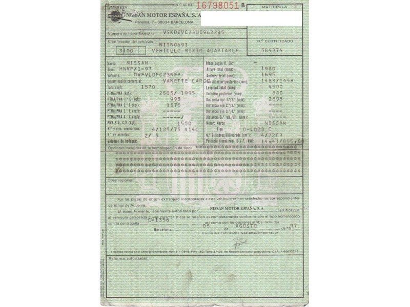 nissan vanette del año 1997