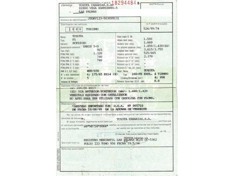 toyota yaris del año 1999