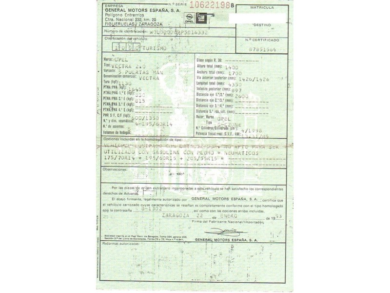 opel vectra del año 1993